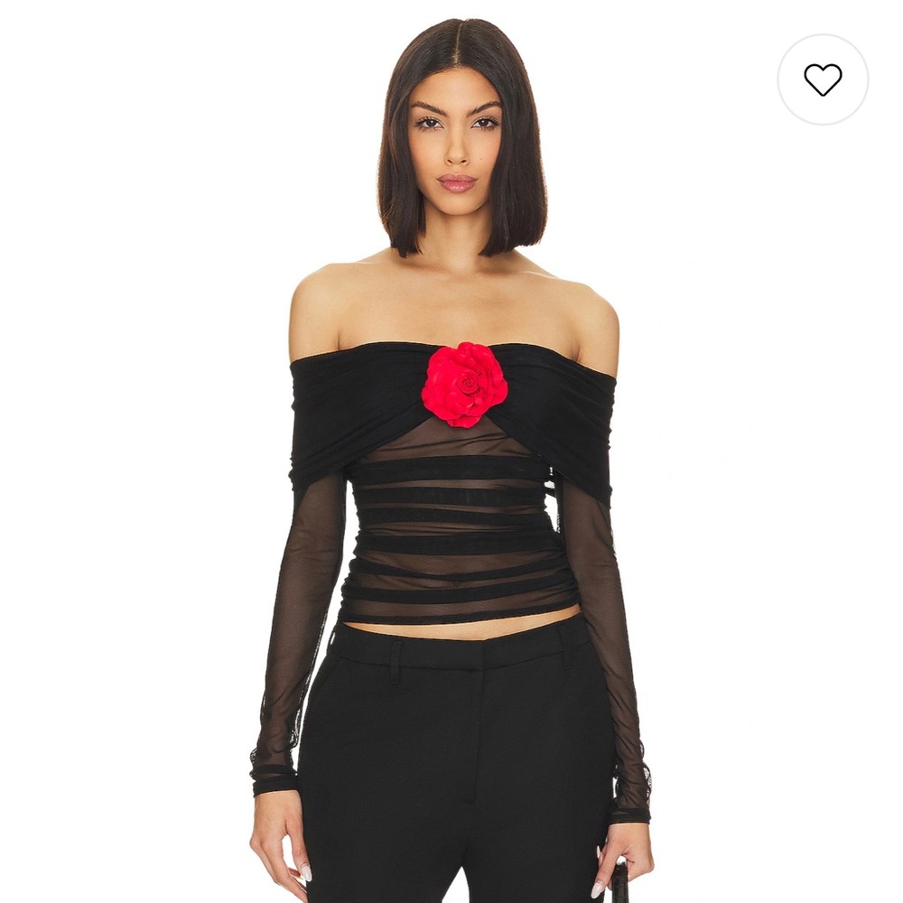 X Revolve Nellia Blouse in Black With Red Rose